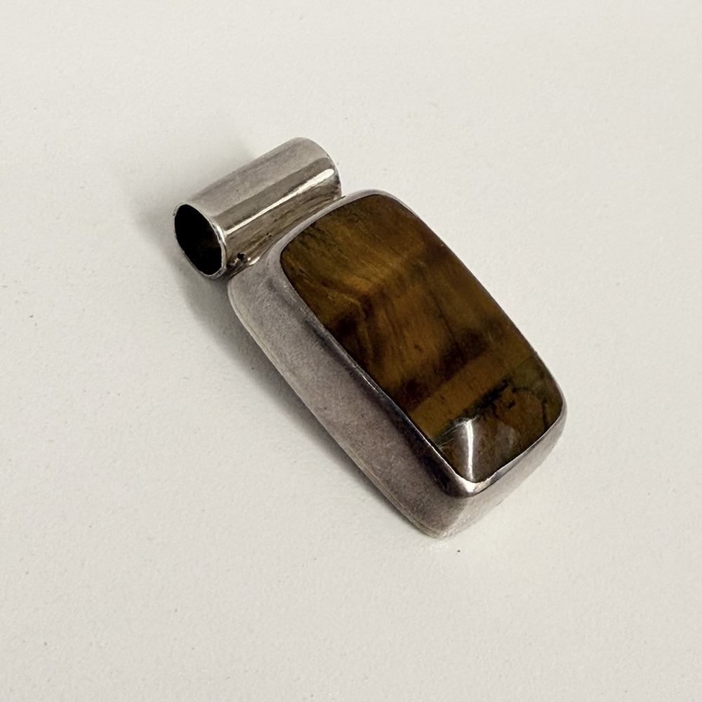 Vintage Sterling Tigers Eye Mexican Pendant Chunky 20 Grams
